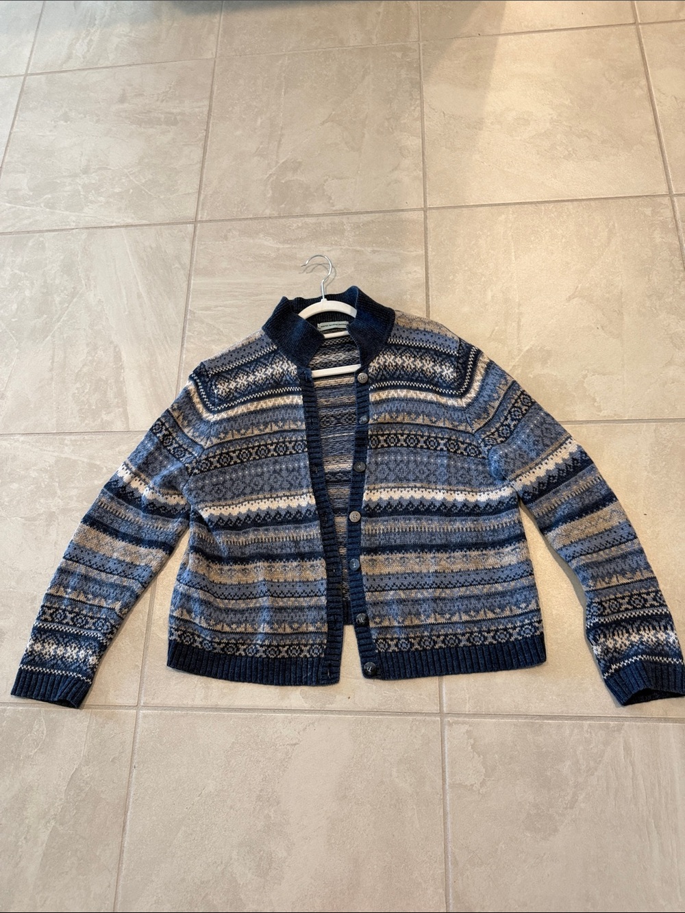 Vintage Marsh Landing Navy and Light Blue Fair Isle Cardigan Sweater